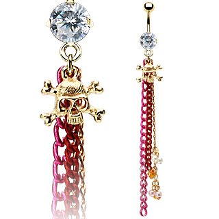 Piercing nombril gothique tte de mort pirate