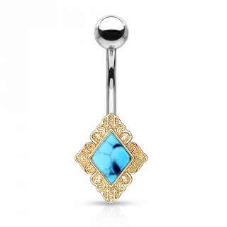 Piercing nombril turquoise  cadre losange - Dor