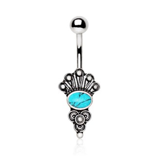 Piercing nombril Turquoise ovale  couronne
