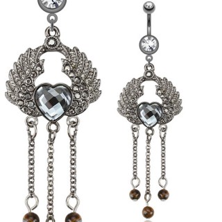 Piercing nombril vintage avec coeur ail et perles