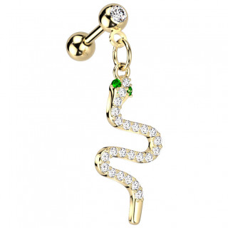 Piercing oreille dor  pendentif serpent pav de zirconiums