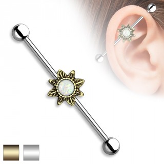 Piercing oreille industriel  soleil tribal et Opale