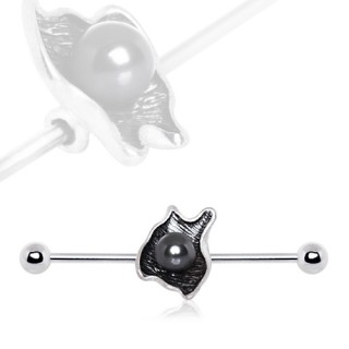 Piercing oreille industriel  coquillage et perle noire