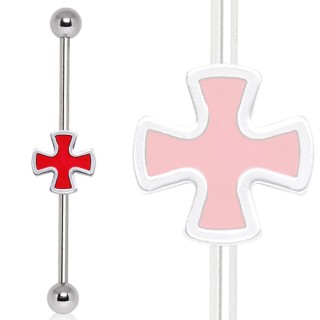 Piercing oreille industriel croix de Malte rouge