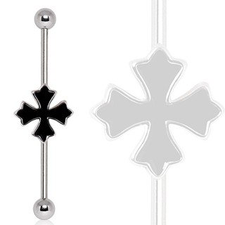 Piercing oreille industriel croix patte noire