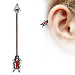 Piercing oreille industriel flche  empennage rouge