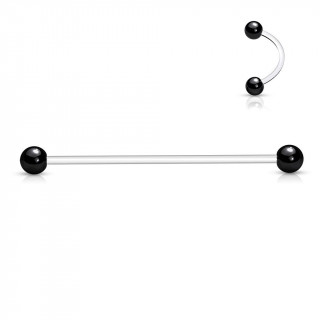 Piercing oreille industriel  tige bioflex et boules noires en acier