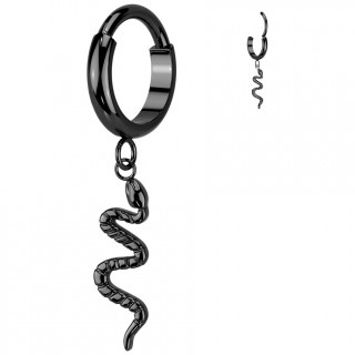 Piercing oreille noir anneau clicker  pendentif serpent en Titane
