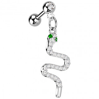 Piercing oreille  pendentif serpent pav de zirconiums