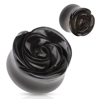 Piercing plug rose sculptée en Agate noire