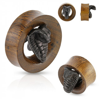 Piercing plug tunnel en bois d'bne avec serpent sculpt