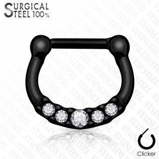 Piercing septum acier titanium IP  strass asymtriques - Noir