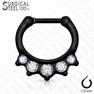 Piercing septum en acier noir  cristaux clairs