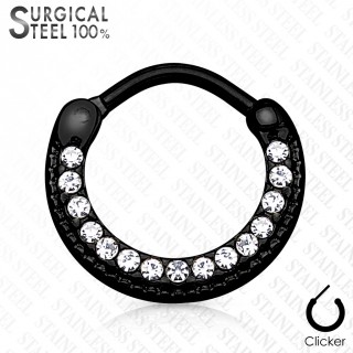 Piercing septum noir en acier constell de cristaux