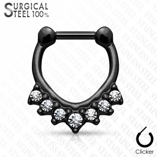 Piercing septum noir en acier design chevron