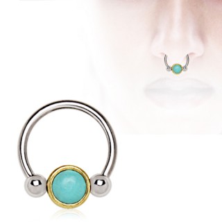 Piercing septum turquoise cercle dor captive (CBR)