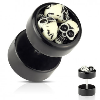 Piercing style faux plug noir  trio de cranes