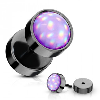 Piercing style faux plug noir serti epoxy - Pourpre