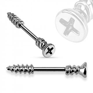 Piercing tton barre vis cruciforme gris hmatite