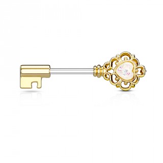 Piercing tton cl baroque dore  coeur d'opale