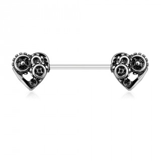 Piercing tton  coeurs steampunk - Argent antique