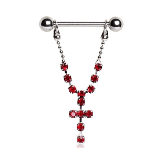 Piercing tton  croix strass suspendue - Rouge