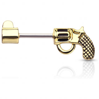 Piercing téton pistolet revolver doré