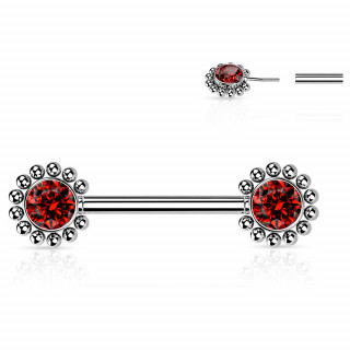 Piercing tton push-in  fleurs strass perles - rouge