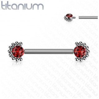 Piercing tton Titane  zirconiums rouges perls (filetage interne)