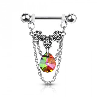 Piercing tton  trio de fleurs, chaines et cristal - Vitrail Medium