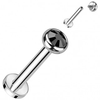 Piercing Titane Labret  cristal noir et filetage interne (lvre, tragus, hlix...)