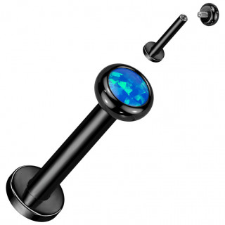 Piercing Titane Labret noir  Opale Bleue et filetage interne (lvre, tragus, hlix...)