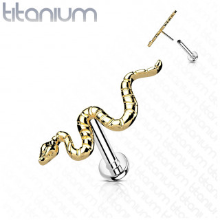 Piercing Titane labret  serpent dor (tige push-in)