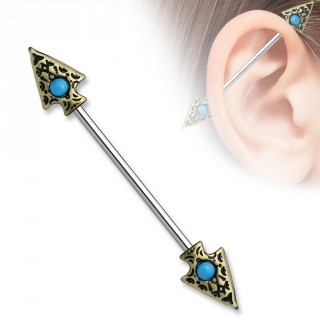 Piercing tribal oreille industriel double flche  turquoise