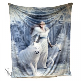 Plaid 160cm  femme et loups blancs - Anne Stokes