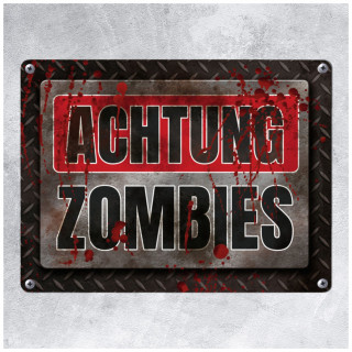Plaque déco aluminium Achtung Zombies "Attention Zombies" (20x15cm)