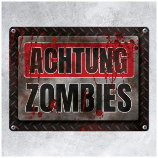 Plaque dco aluminium Achtung Zombies "Attention Zombies" (20x15cm)