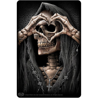 Plaque déco aluminium "Amour noir" avec la Mort formant un coeur (15x10cm)