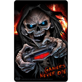 Plaque dco aluminium "GAMERS NEVER DIE THEY RESPAWN" (15x10cm)