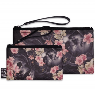 Pochette + Porte-monnaie  crane et fleurs de cerisier - Liquor Brand