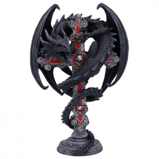 Porte bougie gothique  dragon enroul autour d'une croix  crane - Anne Stokes (26,5cm)