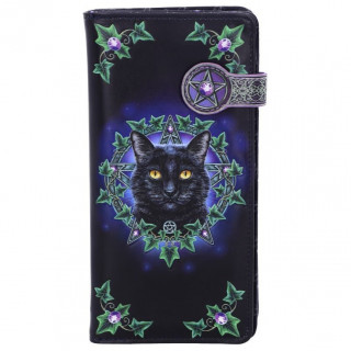 Portefeuille long  relief "The Charmed One"  chat noir et vigne - Lisa Parker