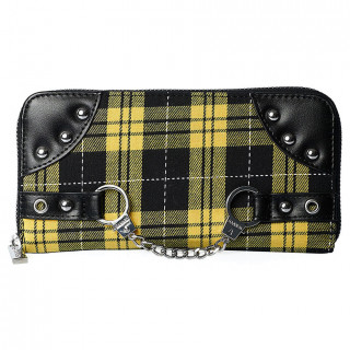 Portefeuille punk-rock tartan jaune et noir  paire de menottes - Banned