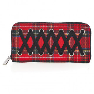 Portefeuille tartan cossais rouge avec laage crois et oeillets mtalliques