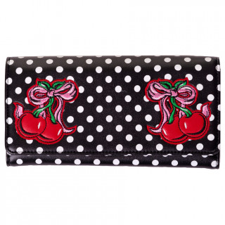 Portefeuilles rockabilly noir  pois blancs et cerises - Banned