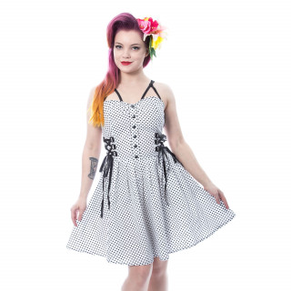 Robe blanche  pois noirs et lacets "Selma" - Rockabella