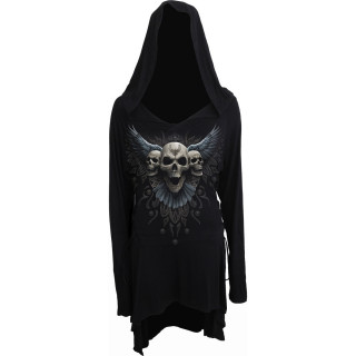 Robe capuche gothique  corbeau ailes dployes et cranes