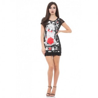 Robe goth-rock Jawbreaker noire  motif pin-up marin