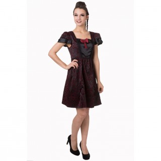 Robe gothique Banned noire et bordeaux aspect velour  ruban