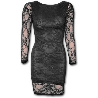 Robe gothique noire lgante  manches longues en dentelle